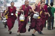 Монахи торопятся разнести чай более чем 30 тысячам паломников в последний день учений Его Святейшества Далай-ламы в монастыре Сера Чже. Билакуппе, штат Карнатака, Индия. 3 января 2014 г. Фото: Тензин Чойджор (офис ЕСДЛ)