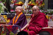 Досточтимый Юкеи Мацунага и Его Святейшество Далай-лама. Коясан, Япония. 15 апреля 2014 г. Фото: Тибетский офис в Японии