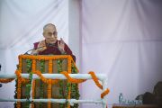 Его Святейшество Далай-лама во время лекции "Новый подход к миру во всем мире" в университете им. Джавахарлала Неру. Дели, Индия. 20 ноября 2014 г. Фото: Тензин Чойджор (офис ЕСДЛ)
