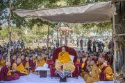 Его Святейшество Далай-лама читает молитвы у ступы в Санкисе. Штат Уттар-Прадеш, Индия. 30 января 2015 г. Фото: Тензин Чойджор (офис ЕСДЛ)