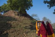 Монахи готовят место для проведения молебна у развалин ступы перед прибытием Его Святейшества Далай-ламы. Санкиса, штат Уттар-Прадеш, Индия. 30 января 2015 г. Фото: Тензин Чойджор (офис ЕСДЛ)