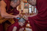 Послушнику срезают последнюю прядь волос во время церемонии принятия монашеских обетов в резиденции Его Святейшества Далай-ламы. Дхарамсала, Индия. 6 марта 2017 г. Фото: Тензин Чойджор (офис ЕСДЛ)