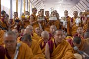 Монахи держат в руках ритуальные подношения во время молебна о долгой жизни Его Святейшества Далай-ламы. Бодхгая, штат Бихар, Индия. 16 января 2018 г. Фото: Мануэль Бауэр.