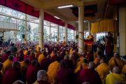 Его Святейшество Далай-лама читает текст во время учений по случаю Дня чудес. Дхарамсала, Индия. 2 марта 2018 г. Фото: Тензин Чойджор.